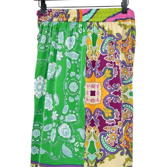 Bailey 44 Colorful Patchwork Satin Knotted Waist Front Slit Midi Pencil Skirt - Picture 7 of 11